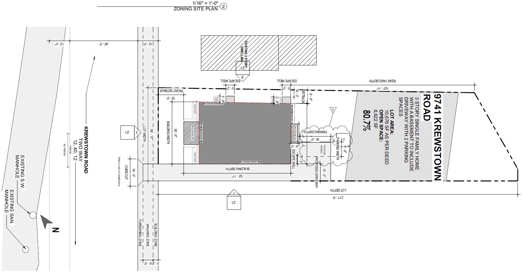 9741 Krewstown Road, Philadelphia. Proposed site plan. Credit: Sanbar Design via a zoning permit submitted to the City of Philadelphia.