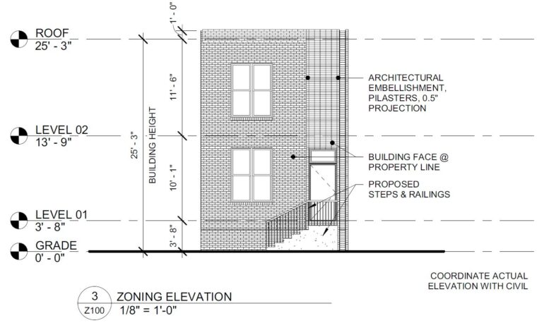 111 East Springer Street. Building elevation. Credit: Moto Designshop via the City of Philadelphia