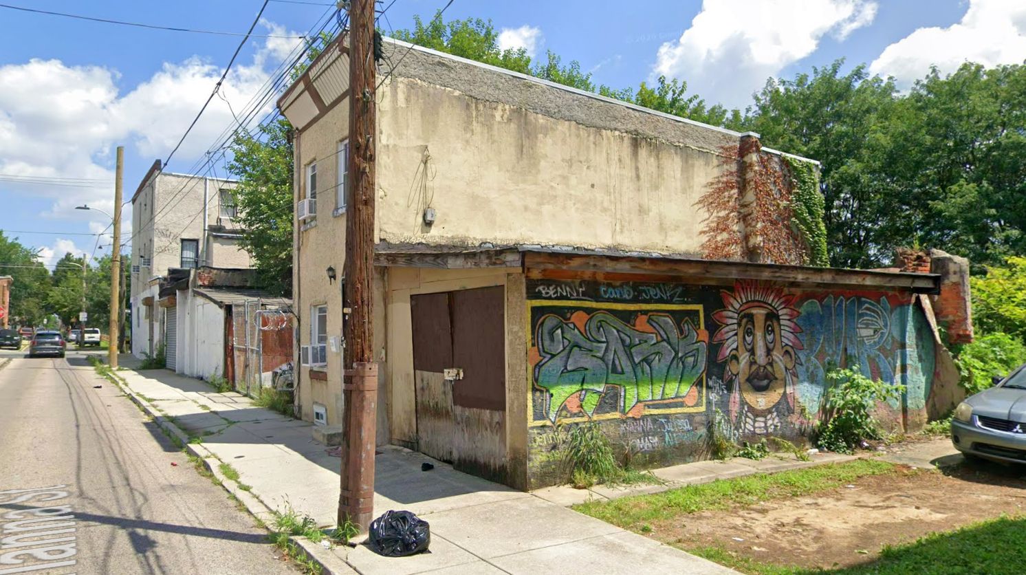 Mural at 2161 North Orianna Street. Looking southwest. July 2025. Credit: Google Street View via Google Maps