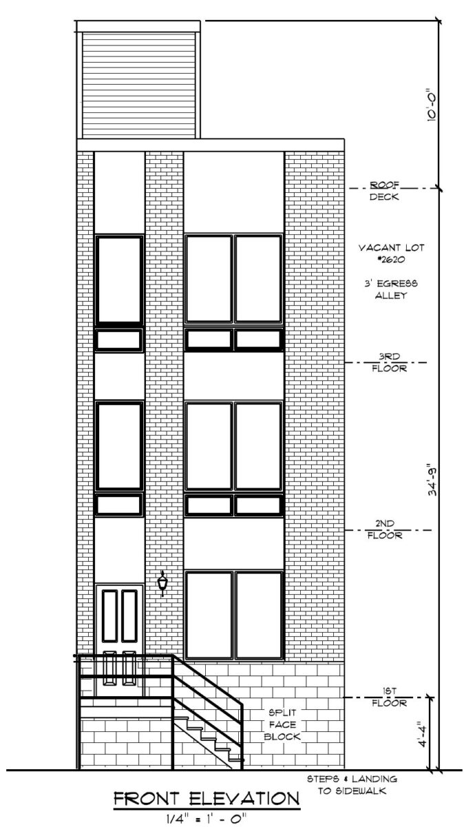 2622 East Harold Street. Front building elevation. Credit: Here's The Plan, LLC via the City of Philadelphia