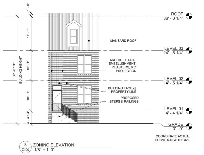 343-45 Shedaker Street. Building elevation. Credit: Moto Designshop via the City of Philadelphia