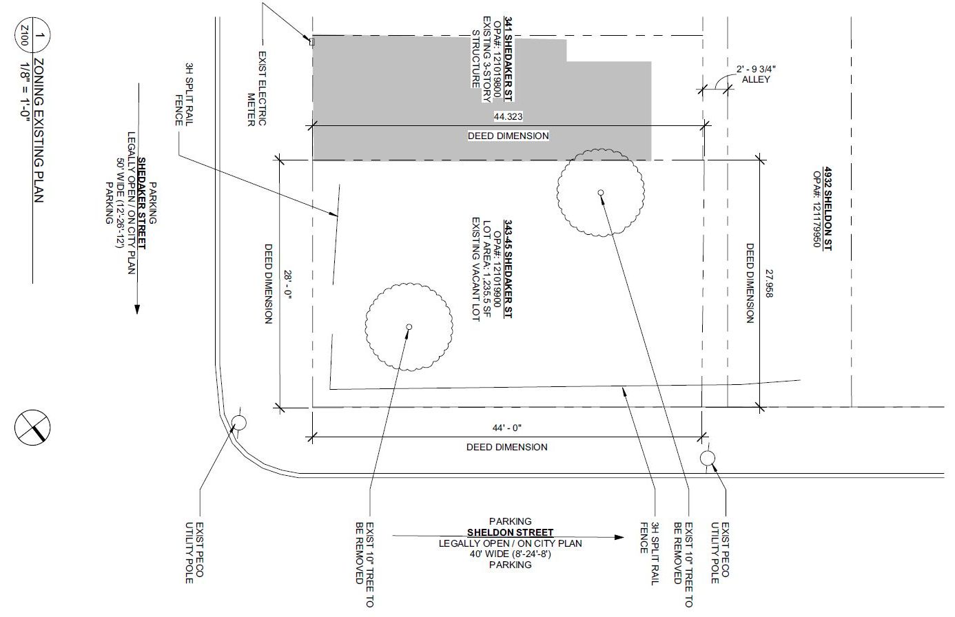 343-45 Shedaker Street. Site plan prior to redevelopment. Credit: Moto Designshop via the City of Philadelphia
