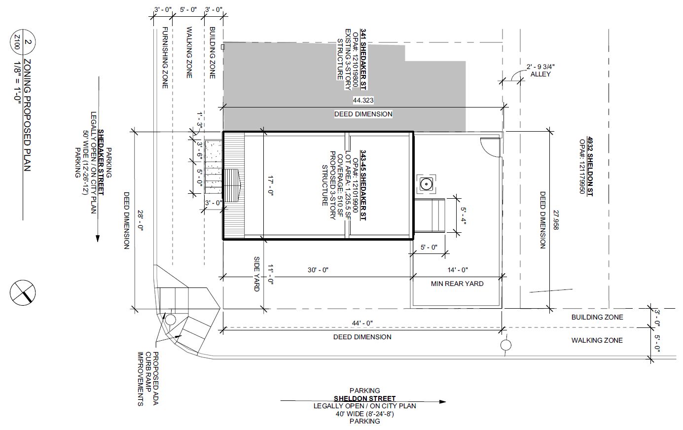 343-45 Shedaker Street. Site plan. Credit: Moto Designshop via the City of Philadelphia
