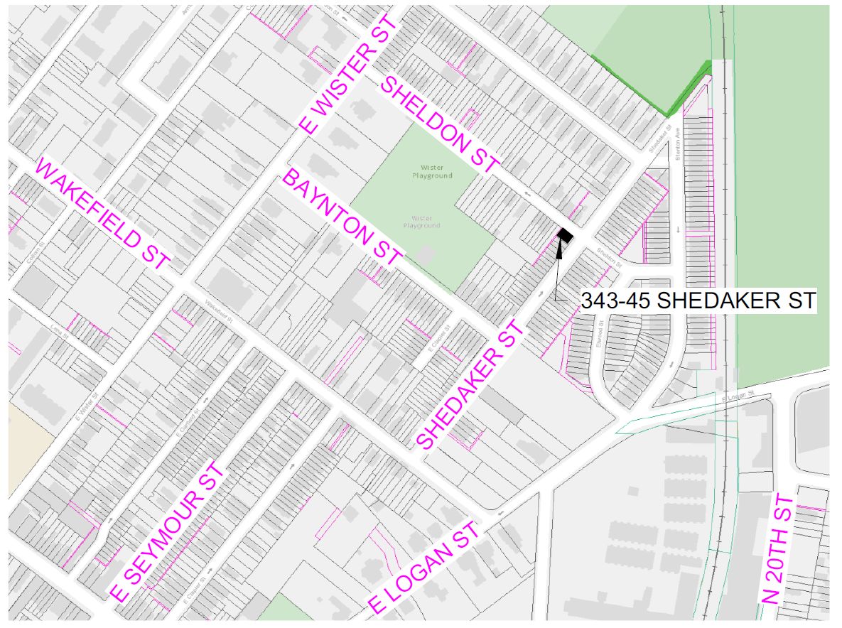 343-45 Shedaker Street. Project map. Credit: Moto Designshop via the City of Philadelphia
