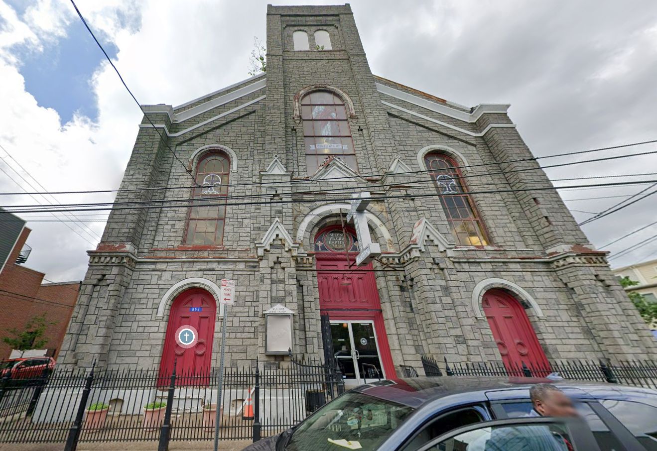 Second Pilgrim Baptist Church at 854-60 North 15th Street. Looking west. May 2025. Credit: Google Street View via Google Maps