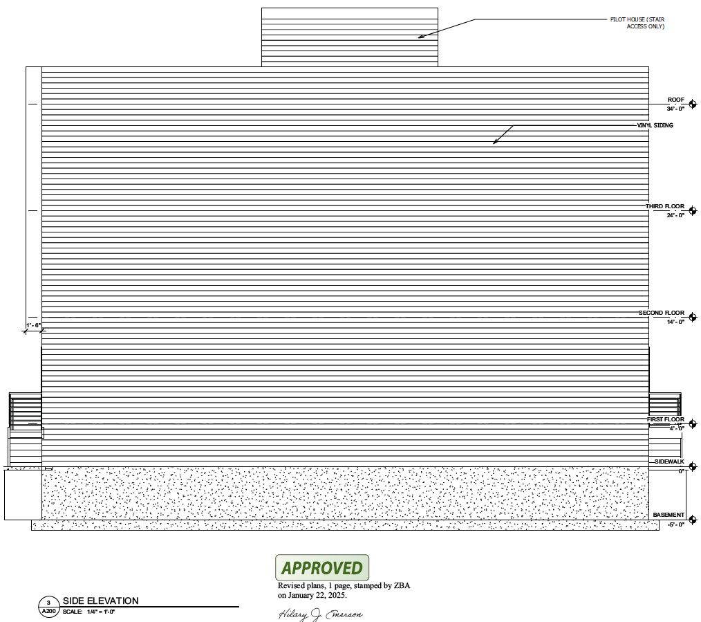 1010 West Colona Street, Philadelphia. Proposed side building elevation. Credit: Plato Studio via a zoning permit submitted to the City of Philadelphia.