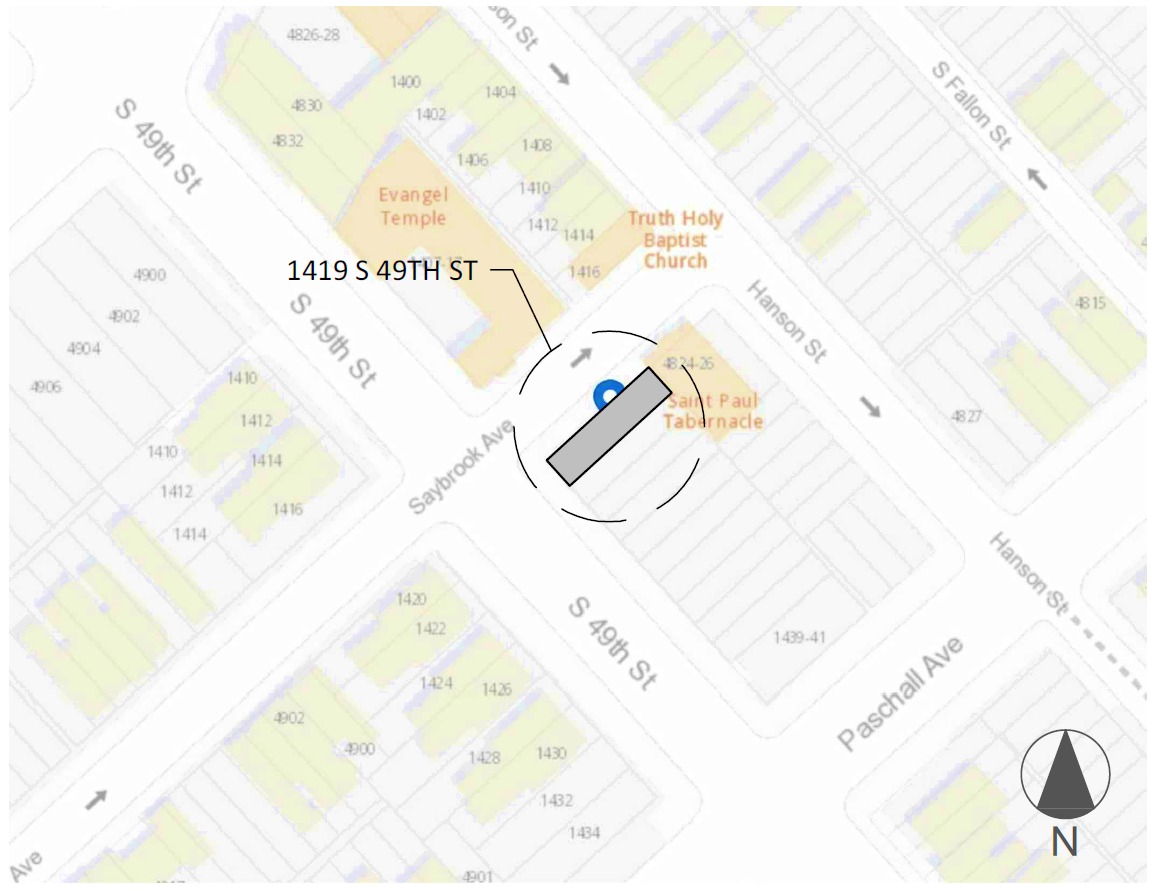 1419 South 49th Street, Philadelphia. Project map. Credit: JT Ran Expediting via a zoning permit submitted to the City of Philadelphia.