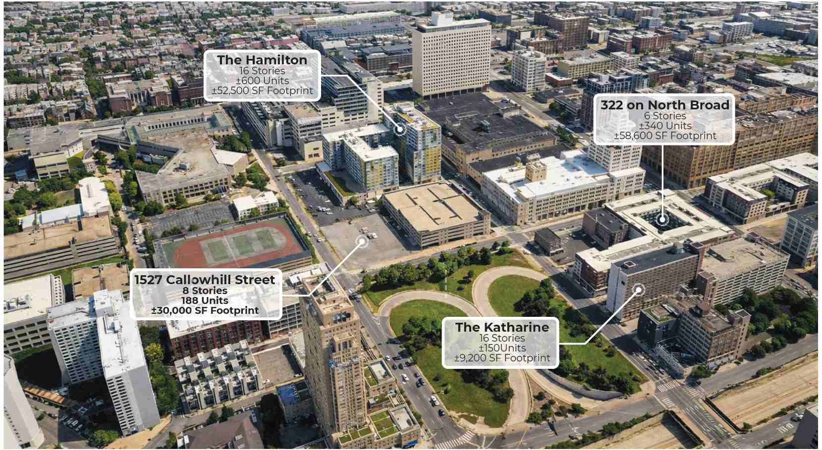 1527 Callowhill Street. Site context aerial image. Credit: Designblendz Architecture via the Civic Design Review by the Philadelphia City Planning Commission and the Department of Planning and Development.