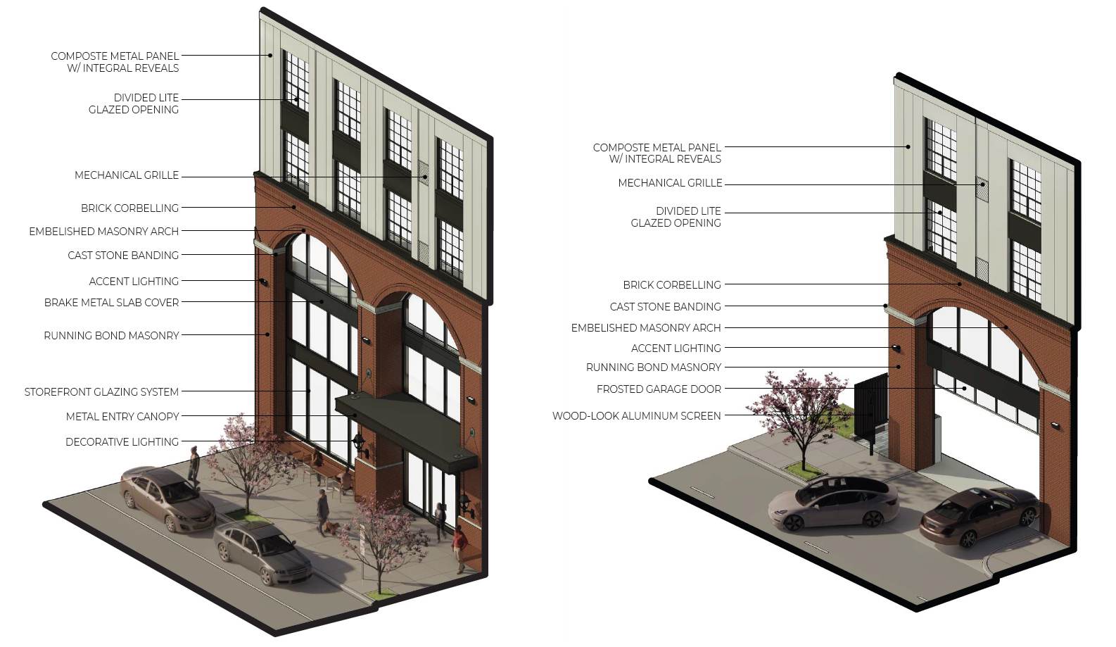 1527 Callowhill Street. Building axonometric section detail. Credit: Designblendz Architecture via the Civic Design Review by the Philadelphia City Planning Commission and the Department of Planning and Development.