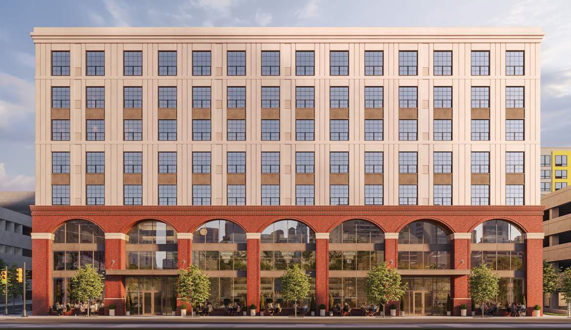 1527 Callowhill Street. Building elevation rendering - commercial entry side. Credit: Designblendz Architecture via the Civic Design Review by the Philadelphia City Planning Commission and the Department of Planning and Development.