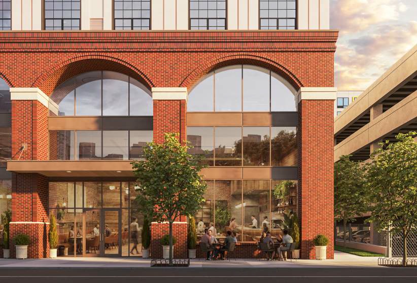 1527 Callowhill Street. Building elevation rendering - commercial entry. Credit: Designblendz Architecture via the Civic Design Review by the Philadelphia City Planning Commission and the Department of Planning and Development.