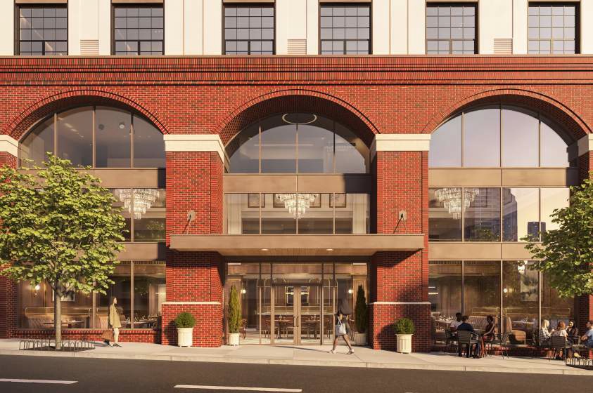 1527 Callowhill Street. Building elevation rendering - residential entry. Credit: Designblendz Architecture via the Civic Design Review by the Philadelphia City Planning Commission and the Department of Planning and Development.