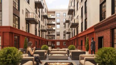 1527 Callowhill Street. Rendering of courtyard resident deck and green roof. Credit: Designblendz Architecture via the Civic Design Review by the Philadelphia City Planning Commission and the Department of Planning and Development.