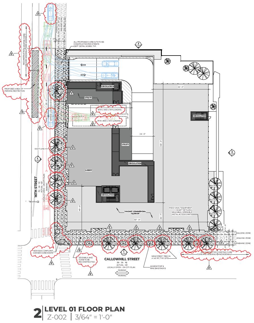 1527 Callowhill Street. Ground floor plan. Credit: Designblendz Architecture via the Civic Design Review by the Philadelphia City Planning Commission and the Department of Planning and Development.