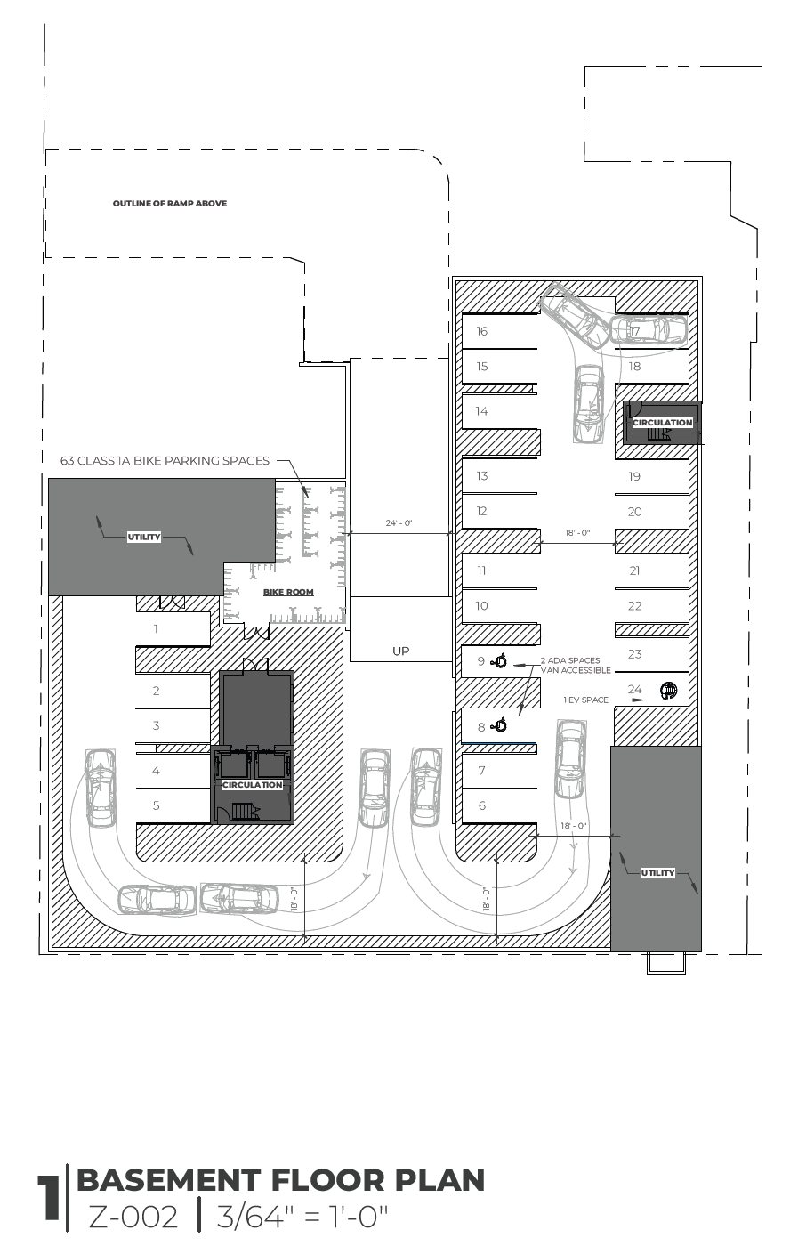 1527 Callowhill Street. Basement floor plan. Credit: Designblendz Architecture via the Civic Design Review by the Philadelphia City Planning Commission and the Department of Planning and Development.