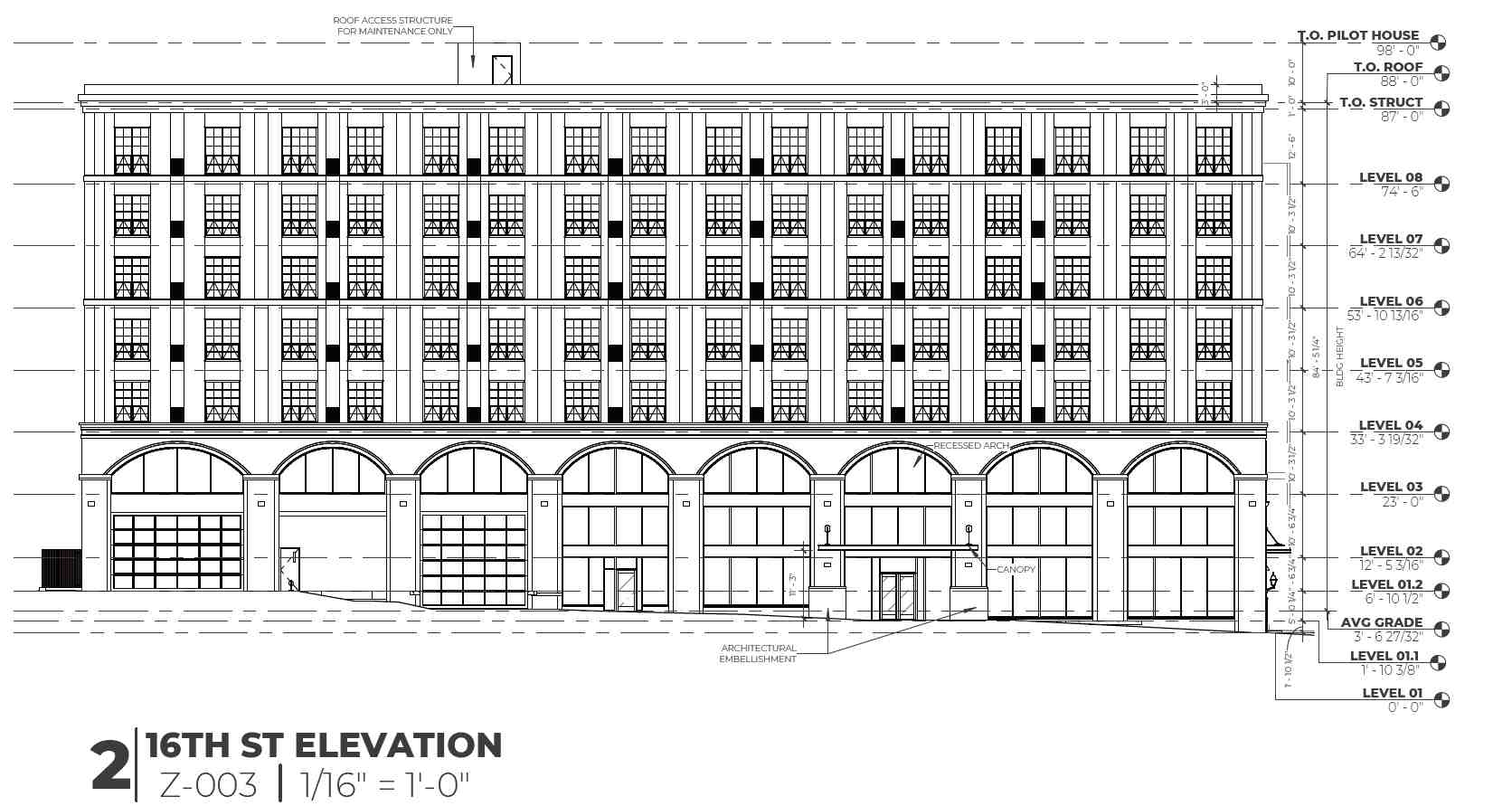1527 Callowhill Street. Building elevation (16th Street). Credit: Designblendz Architecture via the Civic Design Review by the Philadelphia City Planning Commission and the Department of Planning and Development.