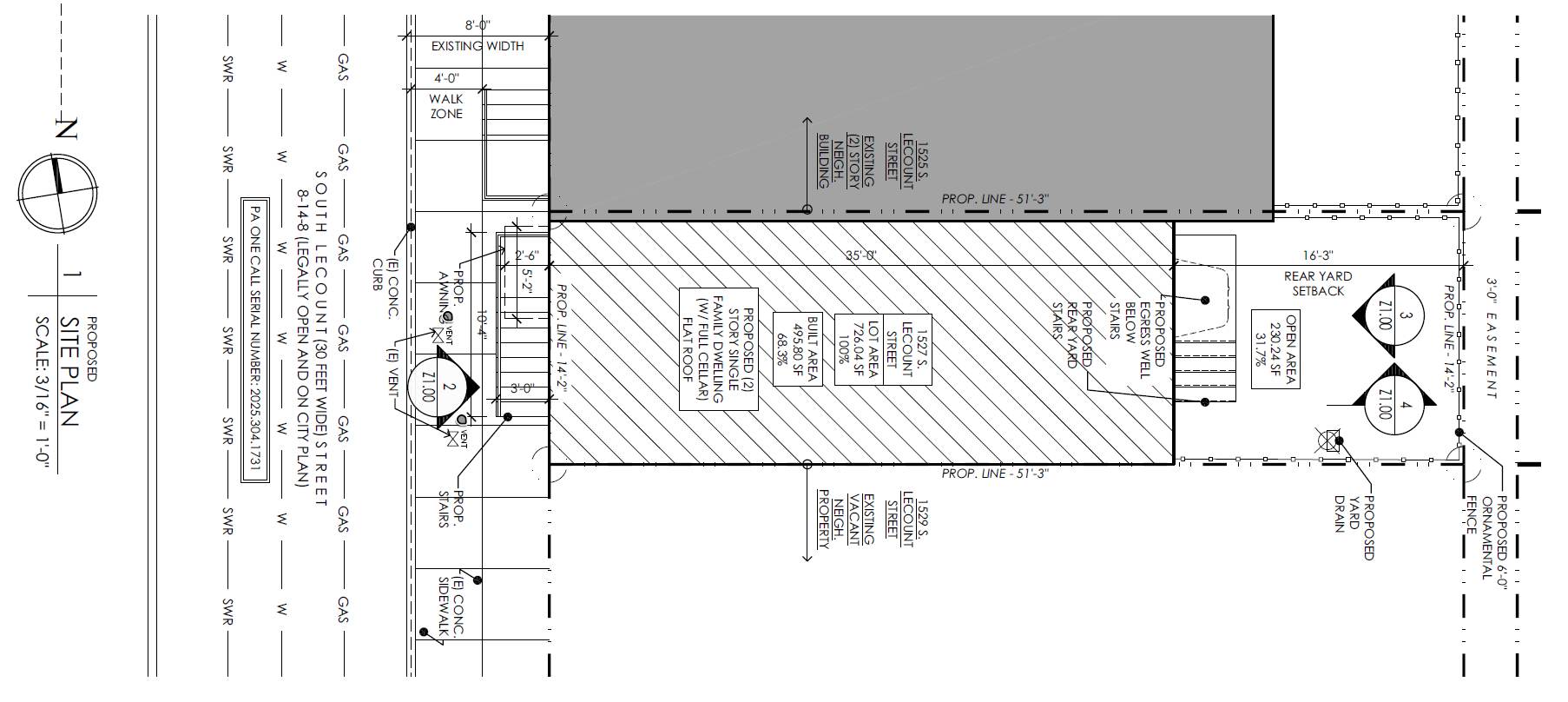 1527 South Lecount Street, Philadelphia. Proposed site plan. Credit: IS-DG Architecture via a zoning permit submitted to the City of Philadelphia.
