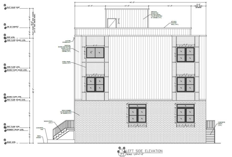 1601 South Taylor Street, Philadelphia. Proposed side building elevation. Credit: Philly Plans via a zoning permit submitted to the City of Philadelphia.