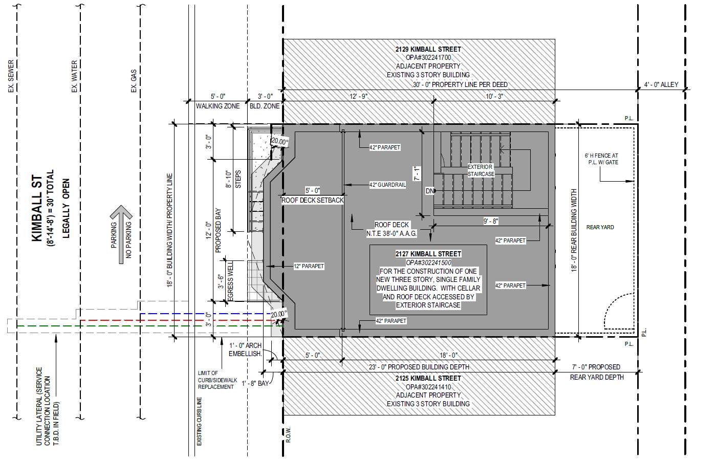 2127 Kimball Street, Philadelphia. Proposed site plan. Credit: Gnome Architects via a zoning permit submitted to the City of Philadelphia.