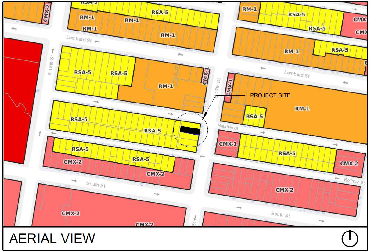 518 South 17th Street, Philadelphia. Project zoning map. Credit: A2 Design Group via a zoning permit submitted to the City of Philadelphia.