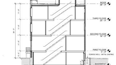 518 South 17th Street, Philadelphia. Proposed building section. Credit: A2 Design Group via a zoning permit submitted to the City of Philadelphia.