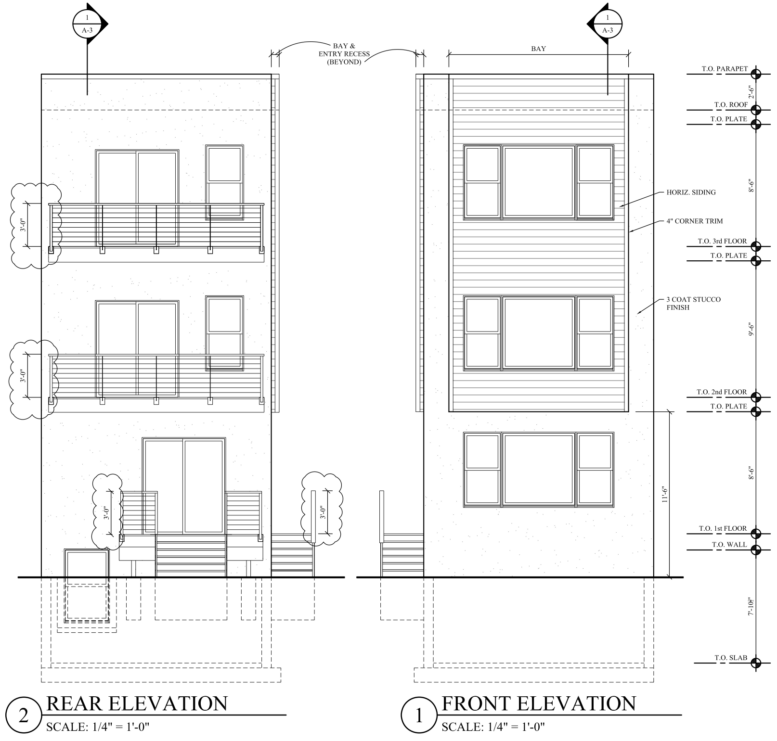 128 East Phil Ellena Street Front and Rear Elevations