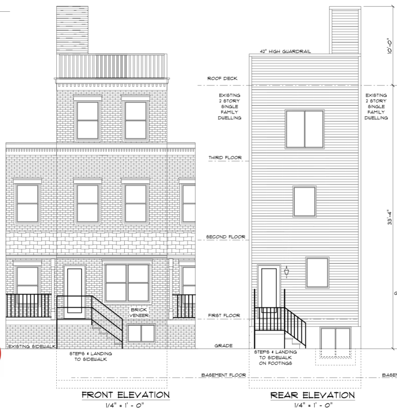 5623 Appletree Street Front and Rear Elevation